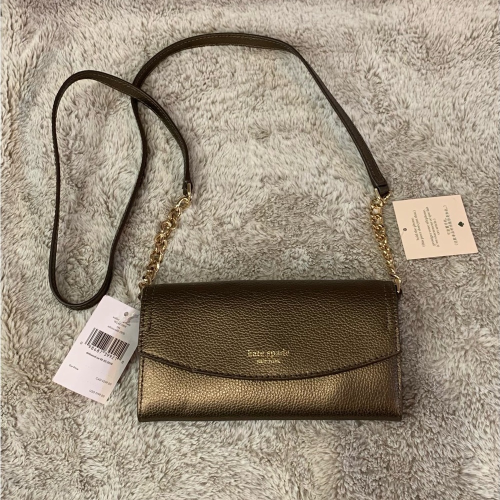 NWT  Kate Spade Eva Wallet On A Chain Ashmetallic MSRP $199